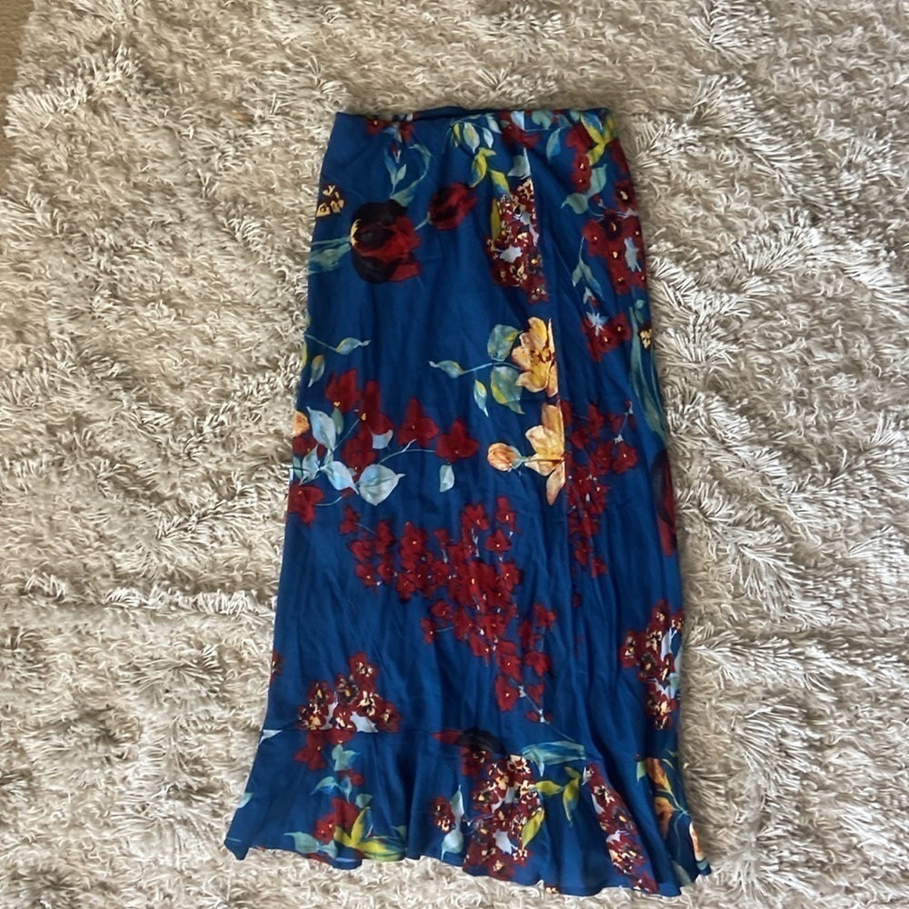 NWT BOG Collective Boho Tropical Pisa Teal Floral Ruffle Slip Skirt Gypsy XS - Picture 5 of 10